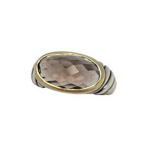 David Yurman Sterling Silver 18K Gold Smoky Quartz Noblesse Ring Size 7 #24094
